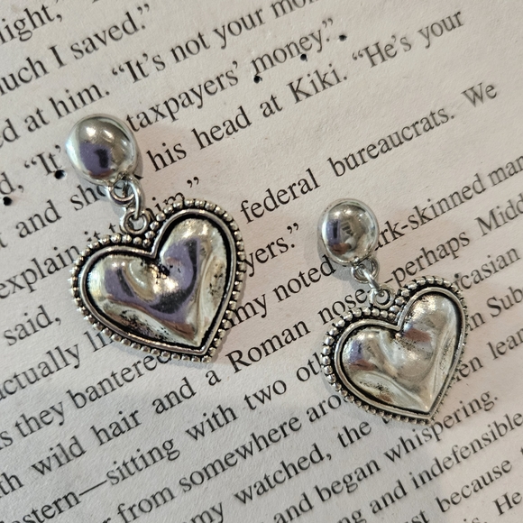 Silver Heart Drop Earrings - Picture 6 of 6